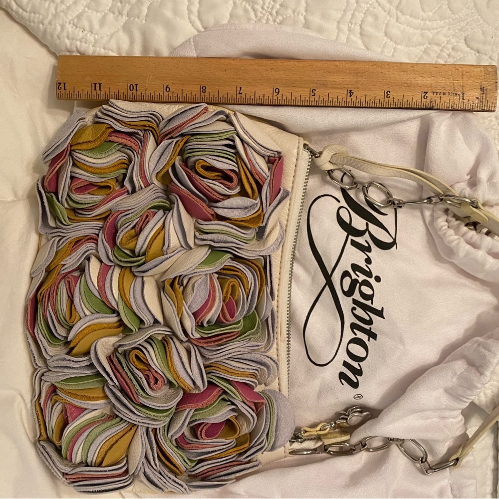 Brighton multi-colored soft leather flowers on white leather bag - Picture 10 of 10